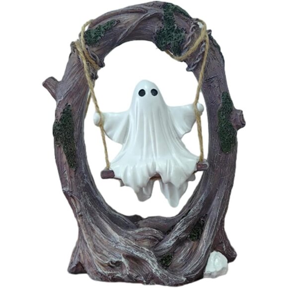 Large 6.3"Resin Enchanted Ghost Swinging on a Tree Figurine Gothic  Home Decor - Picture 1 of 8
